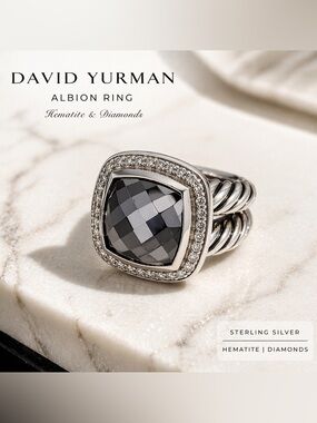 David Yurman Albion Hematite Sterling Silver and Diamond Ring